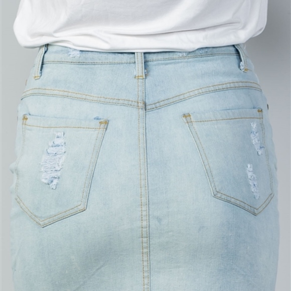 #3 DISTRESSED DENIM MIDI SKIRT 100% COTTON! - Picture 4 of 5